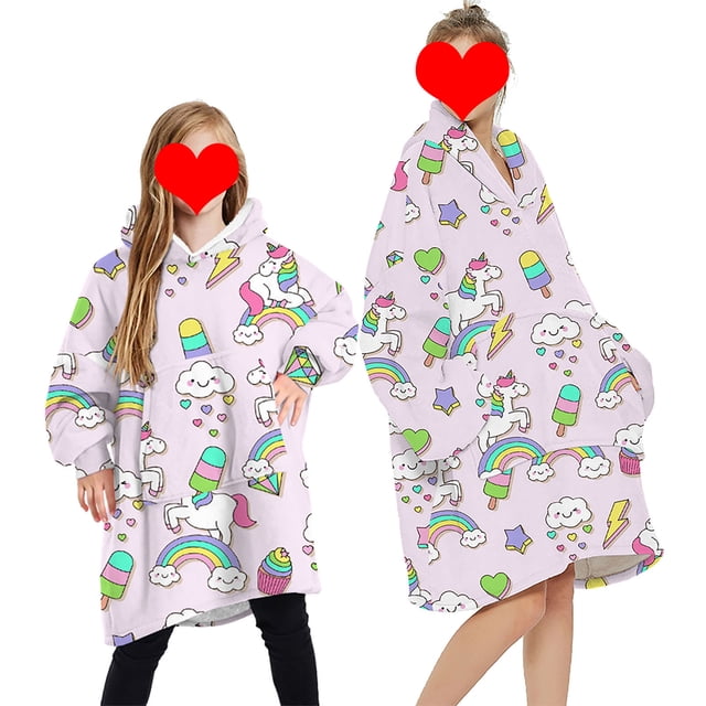 goowrom Family Cartoon Digital Printing Lamb Wool Warm Hooded Blanket