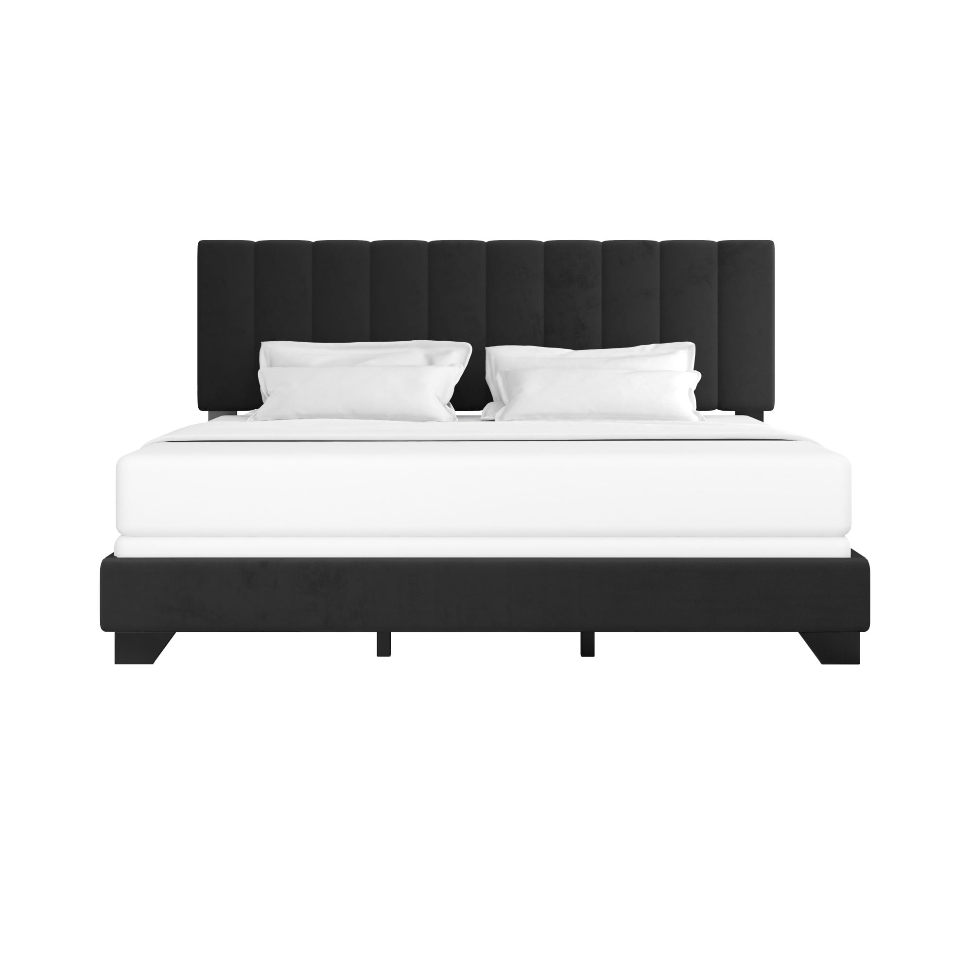 Reece Channel Stitched Upholstered King Bed, Black, by Hillsdale Living Essentials