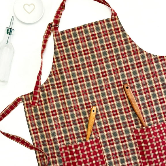 Vintage Christmas Plaid Homespun Cotton Hostess Apron with Gift Bag and Encouraging Tag by Marilee Home