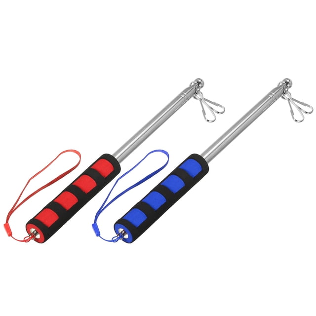 Unique Bargains Mâts de Drapeau Télescopiques à Main 5 Pieds Poignée en Éponge avec Clips 7 Sections 2 Pcs Rouge Bleu