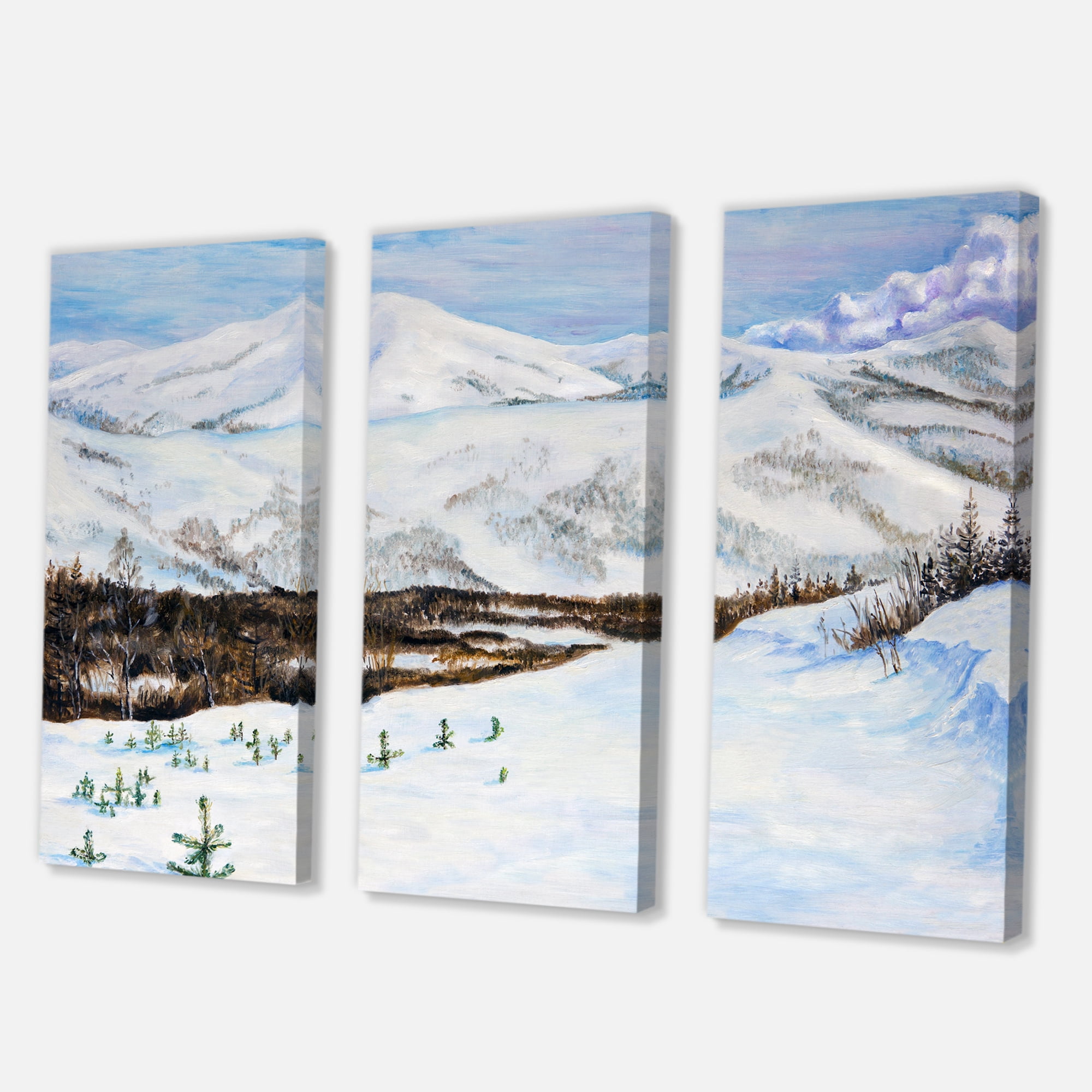 Designart ' Snow-Capped Mountains With Winter Landscape ' Traditional Canvas Wall Art Print