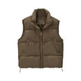 thumbnail image 3 of QUNYINEY Womens Puffer Vest Brown Fall Zip Up Short Waistcoat Stand Collar Sleeveless with Pockets Loose Fit Womens Fall Jacket, 3 of 4