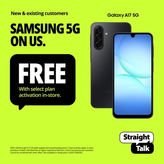 Straight Talk Samsung Galaxy A17, 5G, 128GB, Black - Prepaid Smartphone [Locked to Straight Talk]