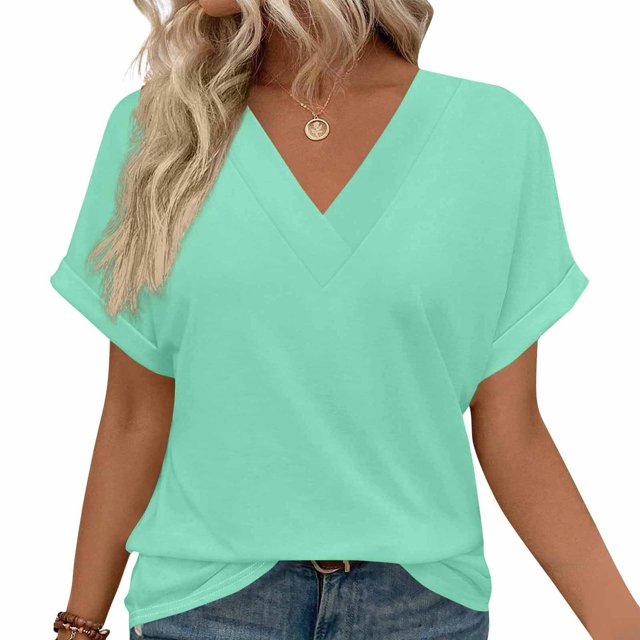 Soki Womens Fashion Short Sleeve Blouse V-Neck T-Shirt Tops Clearance