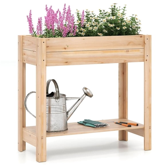 Auranook Wooden Raised Garden Bed w/Legs, Storage Shelf, Liner, Drainage for Backyard