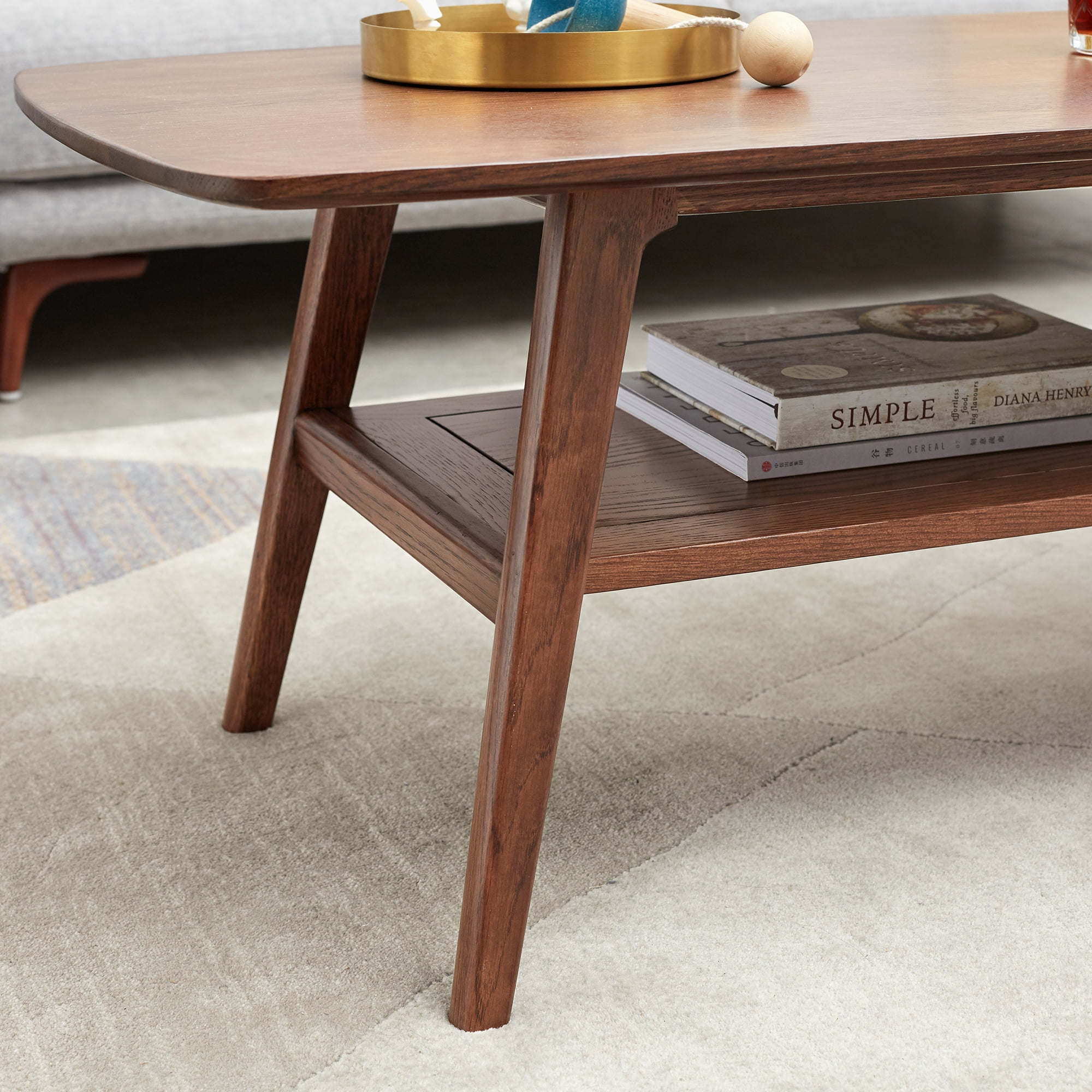 Center Table Low Table, Top Plate Desk Coffee Table Width 100 x Depth 50 x Height 44 Cm Study Desk Work From Home Easy To Assemble Walnut Color Wood With Storage Shelf