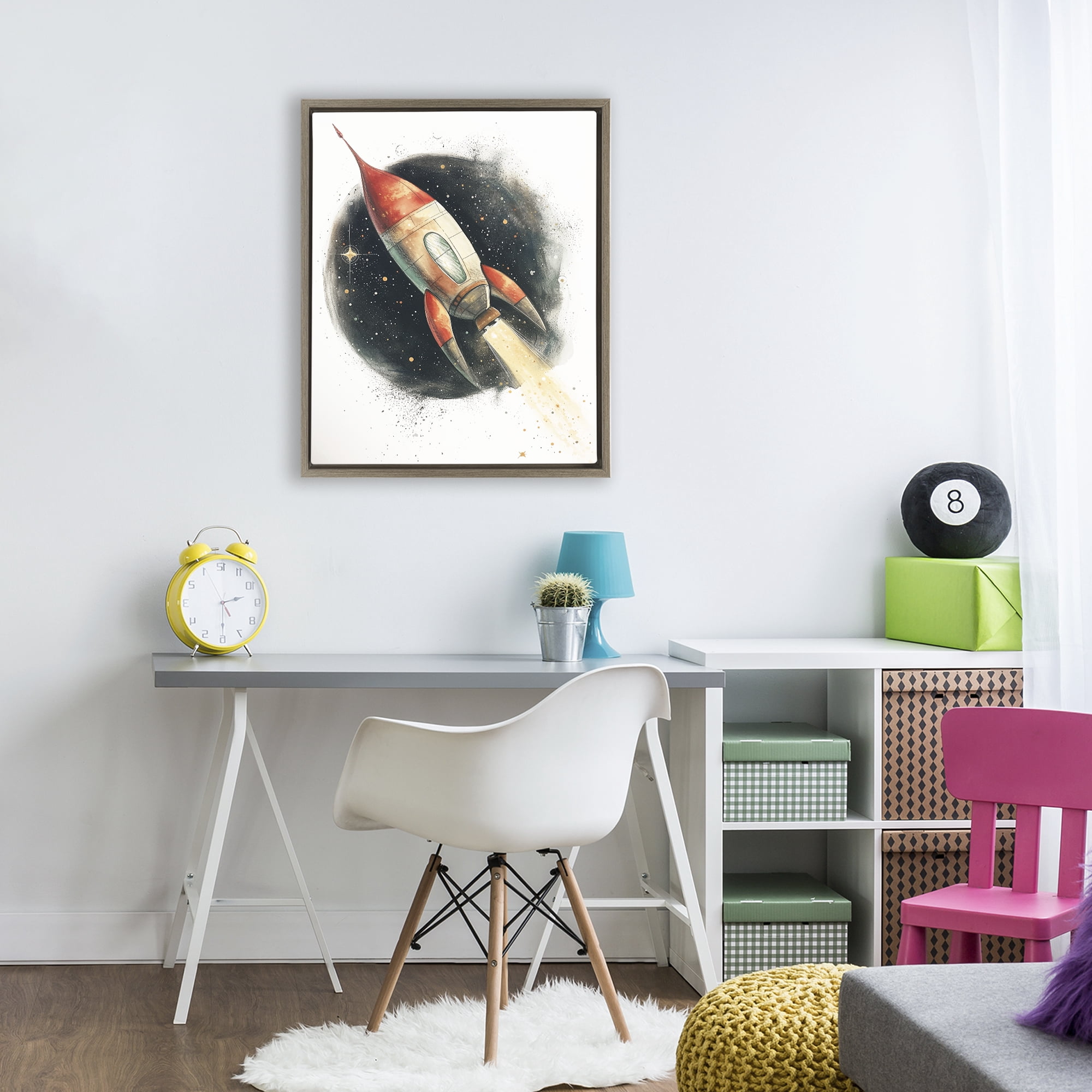 Stupell Industries Journey To Space Rocket Brown Framed Floater Canvas Wall Art, design by Ray Powers