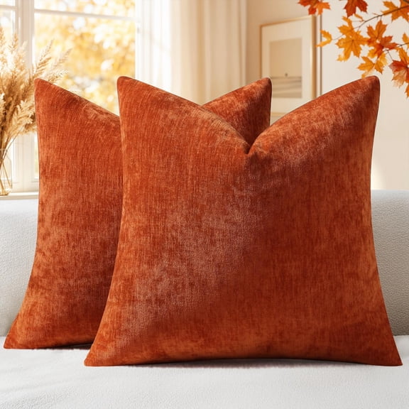 Soft Chenille Rust Throw Pillow Covers 18X18 Set of 2