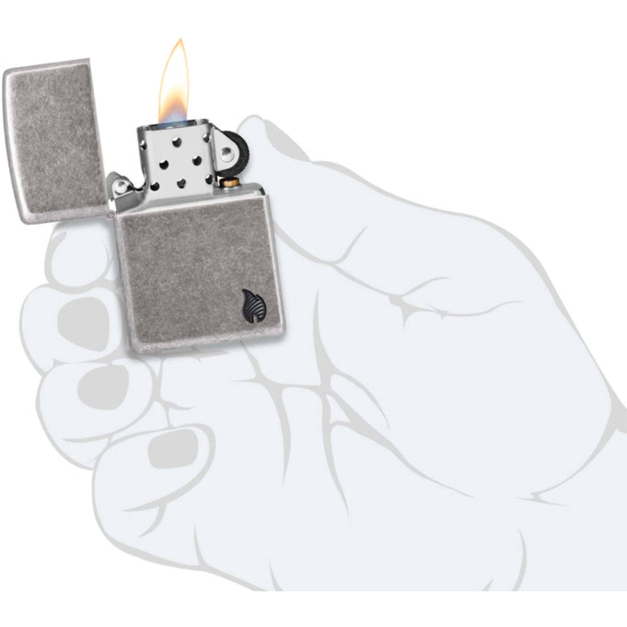 Zippo 46399 Armor Antique Silver Flame Design Pocket Lighter