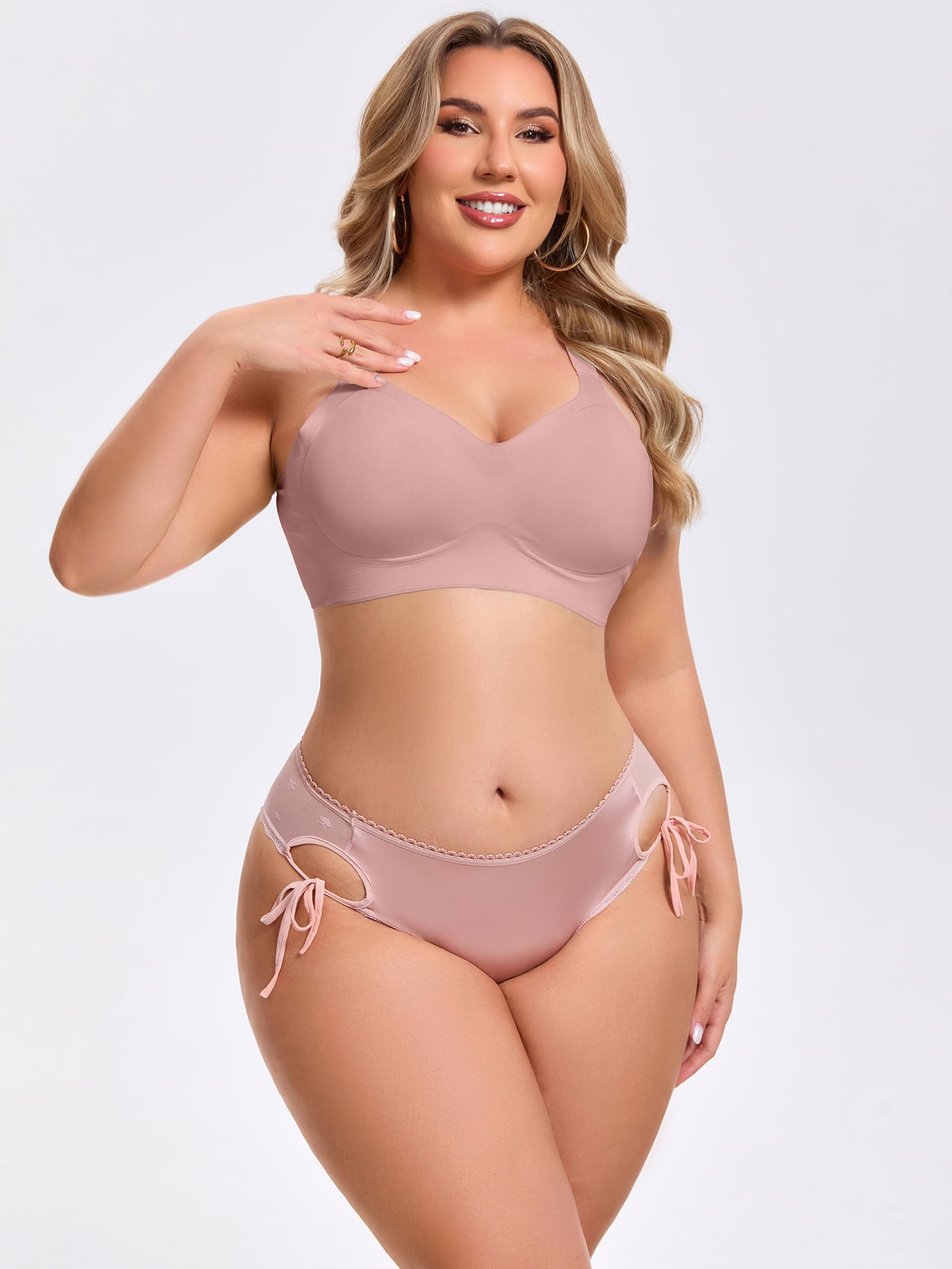 DARING DIVA Women's Side Tie Lace Mesh Sheer Low Rise Briefs Underpant Large Pink