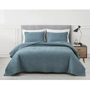 Chezmoi Collection Weaver Dusty Blue Bedspread Coverlet Set Crinkle Textured Zig Zag Bedding Cover Quilt Set 3-Piece Queen