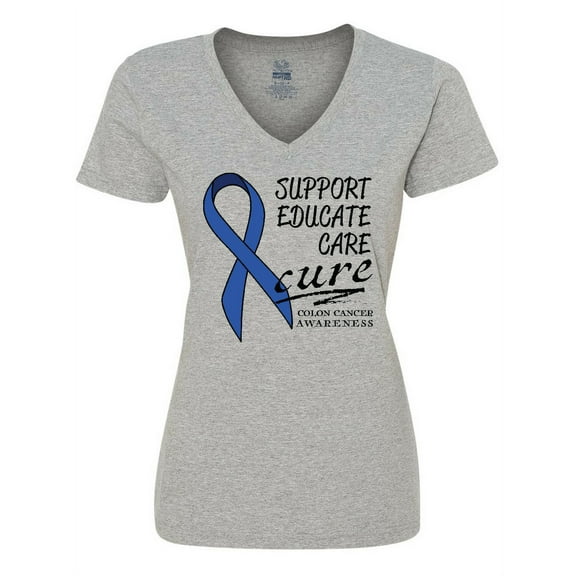 Inktastic Support, Educate, Care, Cure Colon Cancer Awareness Women's V-Neck T-Shirt