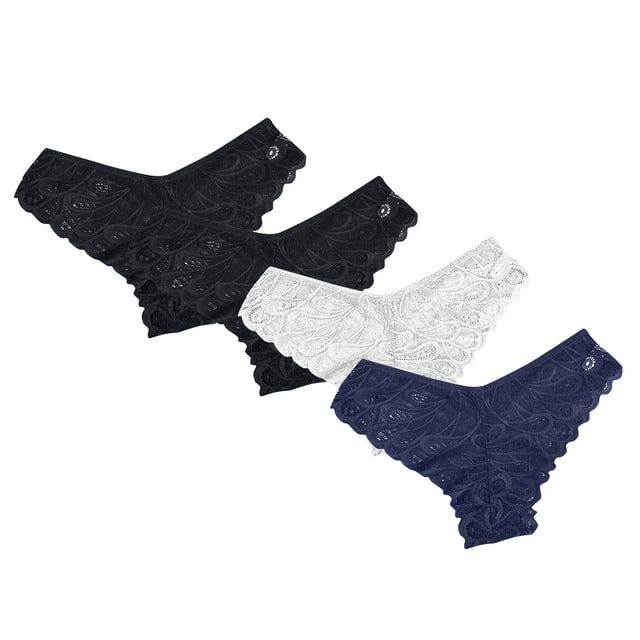 Under 10,Women's Lace Underwear, Comfortable Hip Wrap, Traceless Waist, 4PC Set, Fashionable Triangle, For Daily Wear, Seamless Design Perfect for Weekends|95%Polyester,5%Spandex,Dark Blue