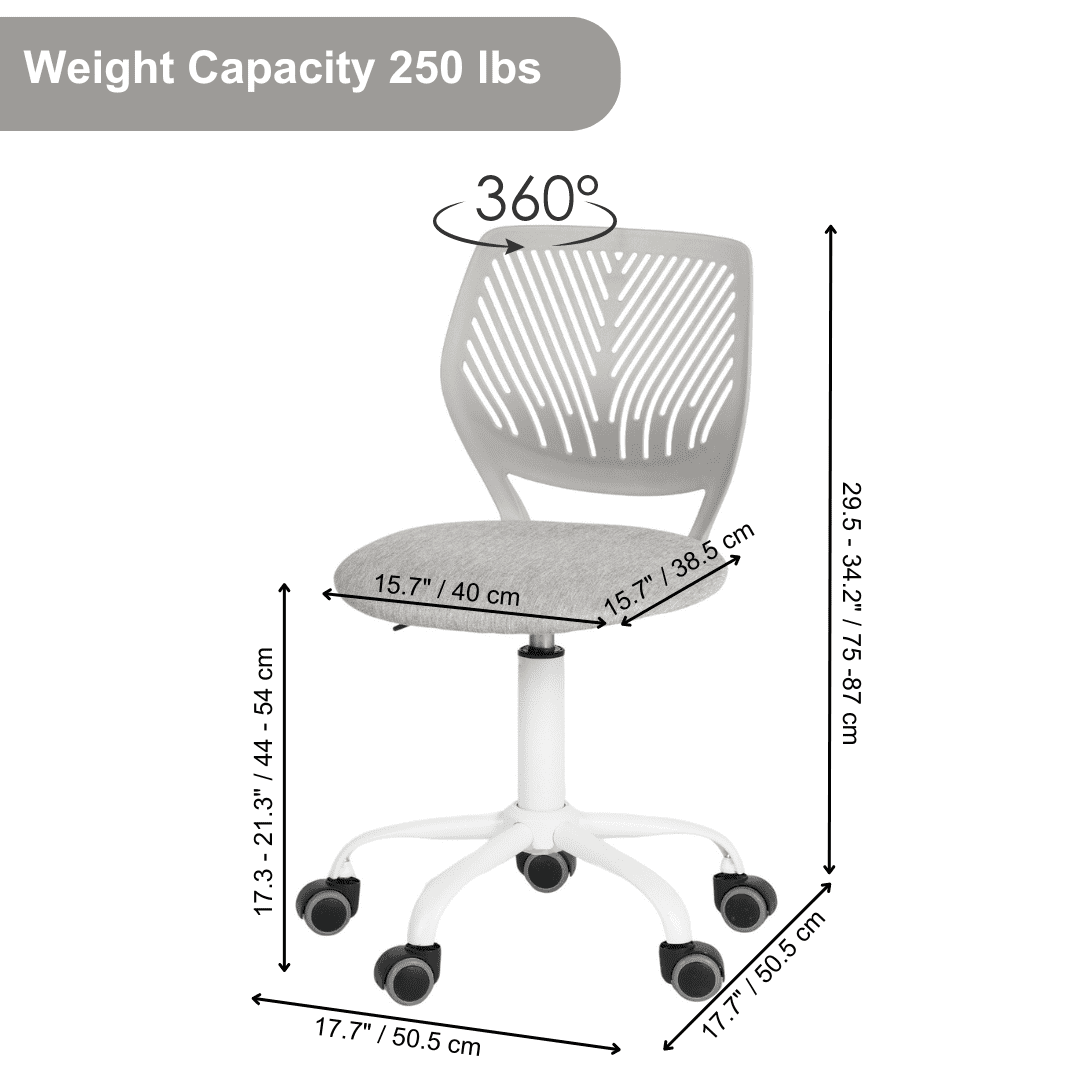 Homy Casa Boys' Girls' Swivel Study Chair with Pink Fabric Seat and Adjustable Height, Grey Fabric