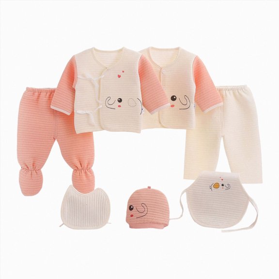 Gibobby Newborn Rompers Infant Baby Boy Girl Clothes Sets 7 Pcs Cute Warm Jumpsuit Outfits Set Infant Baby Jumpsuit Set For 0-3 Months Infant Winter Clothes Set,Light Pink