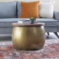 thumbnail image 2 of Powell Wesmar Metal Indoor Drum Accent Table with Storage, 16" Tall, Brass, 2 of 8