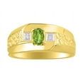 thumbnail image 1 of RYLOS Men's Rings 14K Yellow Gold Classic Nugget 6X4MM Oval Gemstone & Diamond Ring Peridot August Birthstone Rings Size 8, 1 of 7