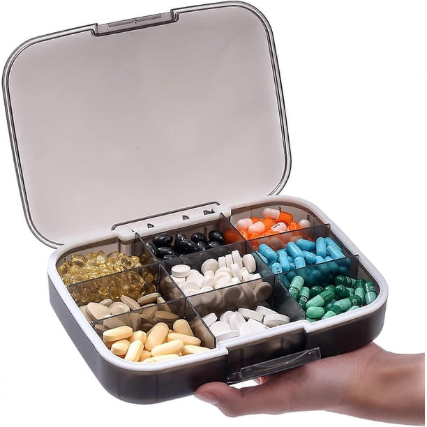 Pill Organizer, Portable Pill Dispenser, Moisture-Proof Travel Pill Case for Vitamin, Medicine, Fish Oil/Supplements Extra Large 9 compartments (Black
