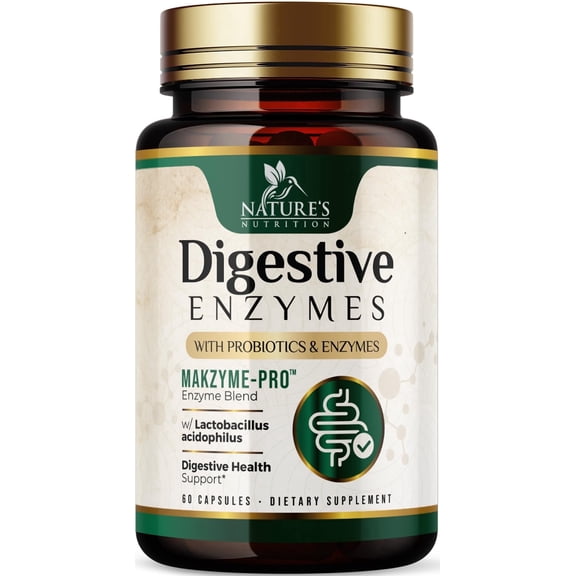 Digestive Enzymes - Multi Enzyme Complex with Bromelain, Papain, Probiotics & Prebiotics for Digestive Health, Gut Support & Bloating for Women & Men, Enzymes for Digestion Support - 60 Capsules