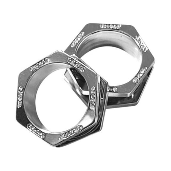 Pair of Surgical Steel Screw Fit Hexagon Tunnels Clear CZ Jewels Ear Plugs