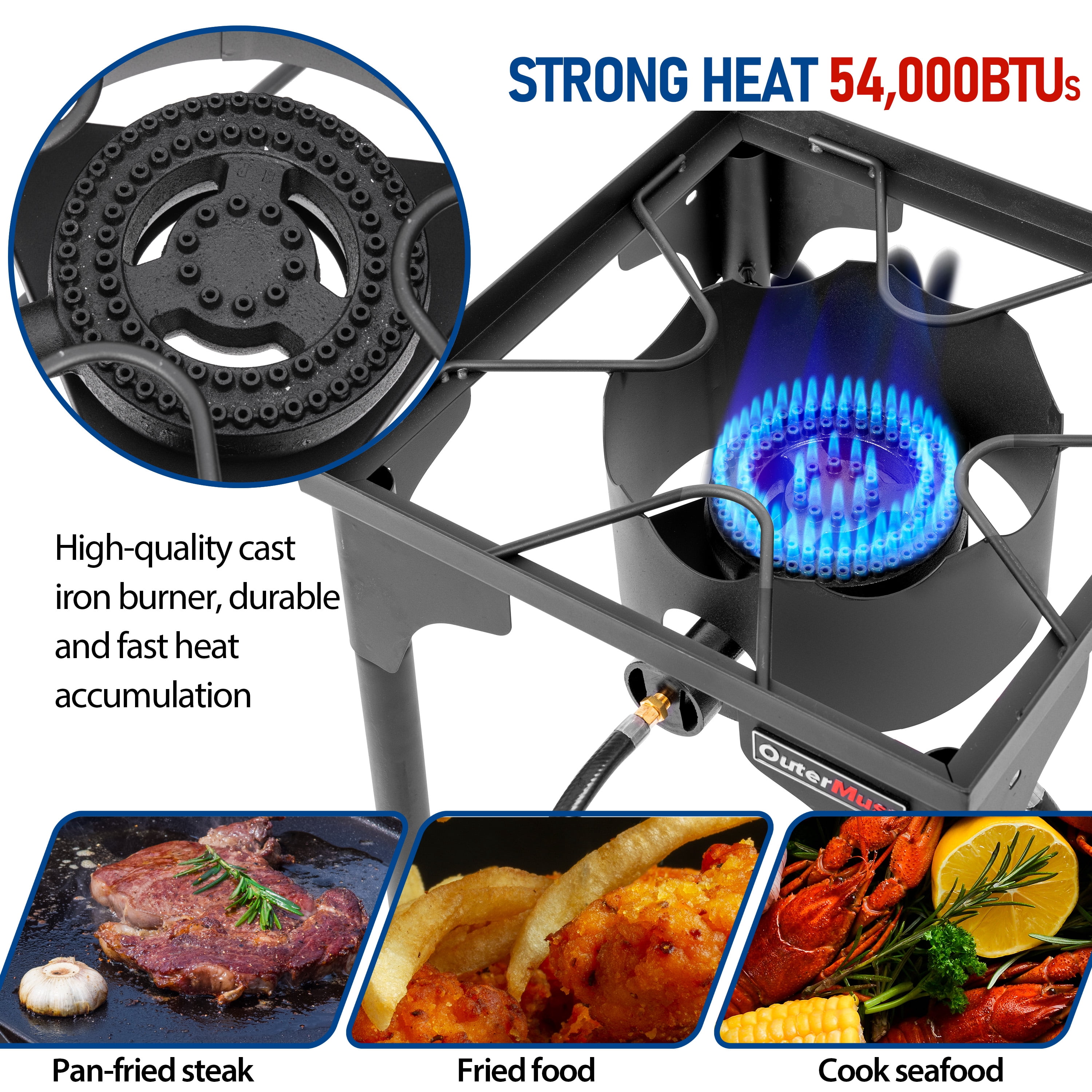 OuterMust Outdoor Propane Burner Camping Stove Gas Burner with Adjustable Legs Ideal for Camping, Home Brewing, Turkey Frying and Maple Syrup Boiling