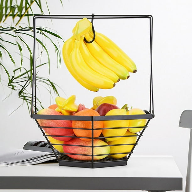 Metal Fruit Bowl Holder with Banana Hook,Kitchen Storage