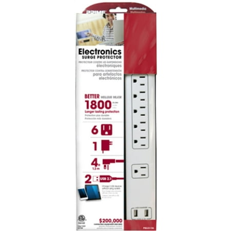 Part Pb525106 4  6 Outlet Whi Te Surge W/2Usb, by Prime Wire & Cable, Single (Best Single Outlet Surge Protector)