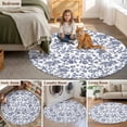 thumbnail image 6 of 7ft Round Rug, Blue Flower Non-Skid Rubber Backing Large Area Rugs - Living Room Bedroom Home Office, Spring Leaf Vintage Farmhouse Boho Plant Indoor Floor Mat Carpets Washable Rug, 6 of 9