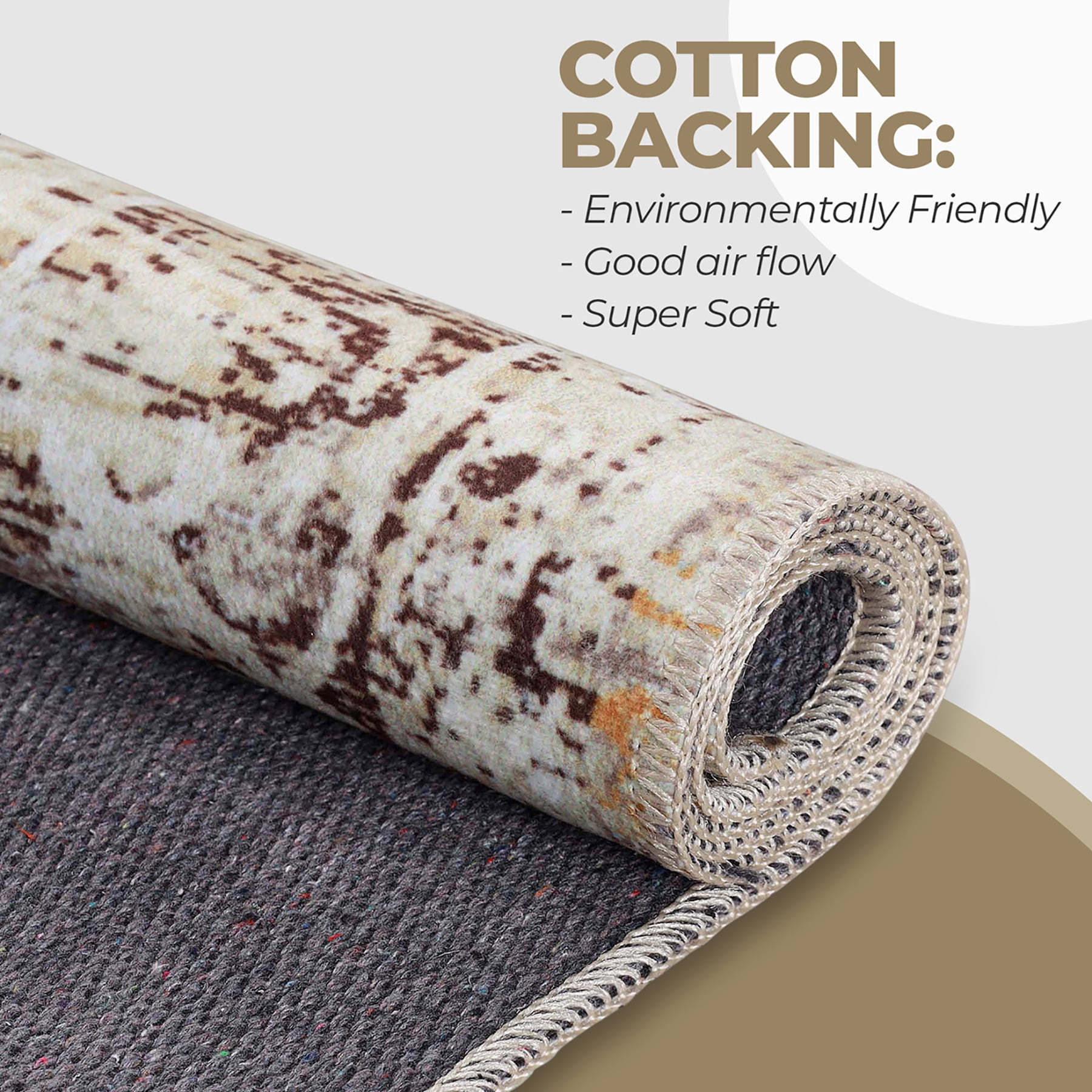 Superior Dove Rustic Washable Indoor Area Rug, 5' x 7', Cream