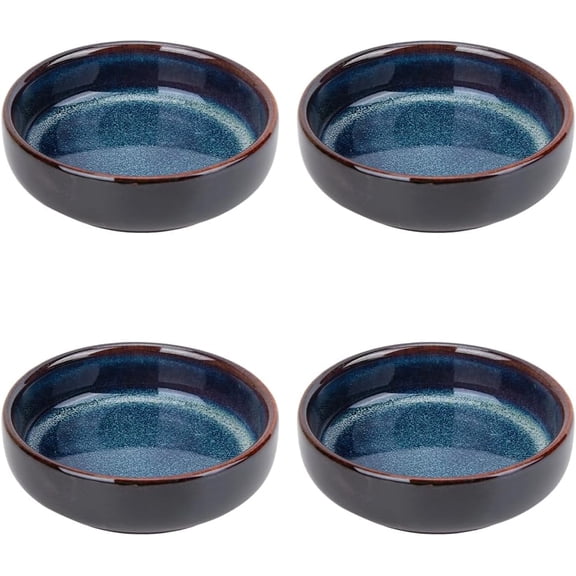 4Pcs Blue Ceramic Dipping Bowls 3.4In Sauce Dish Japanese Style Flat Round Side Snack Soy Sushi Appetizer Condiment Seasoning