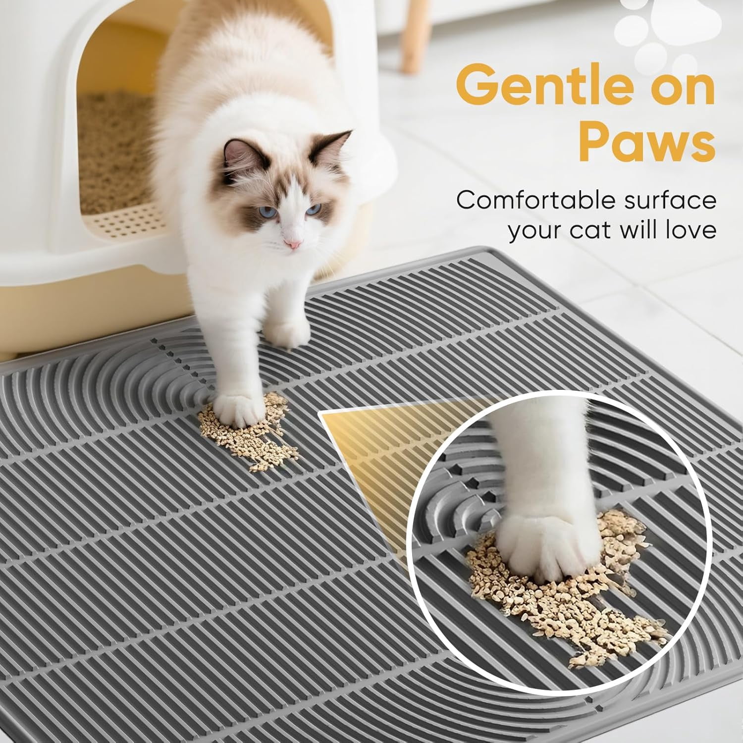 XXL Extra Large Cat Litter Mat, Silicone Litter Box Mat for Floor, Waterproof & Non-Slip, Easy to Clean, Cat Litter Trapping Mat & Kitty Litter Catcher for Scatter Control (Gray)