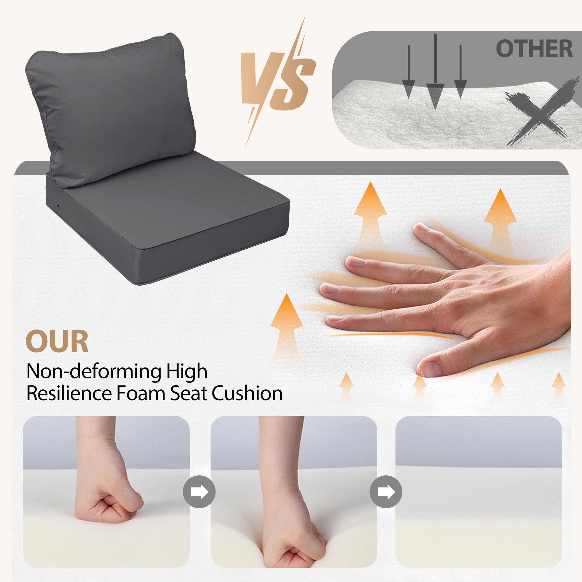 23.5 x 25.5 Waterproof Outdoor Deep Seat Cushion for Patio Furniture Cushion Replacement, Mid Back, Set of 4, Dark Gray