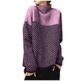 thumbnail image 2 of Cameland Pull pour Femmes, Pull à Col Roulé Patchwork, Pull Tricoté, Hauts de Mode Décontractés, 2 of 6