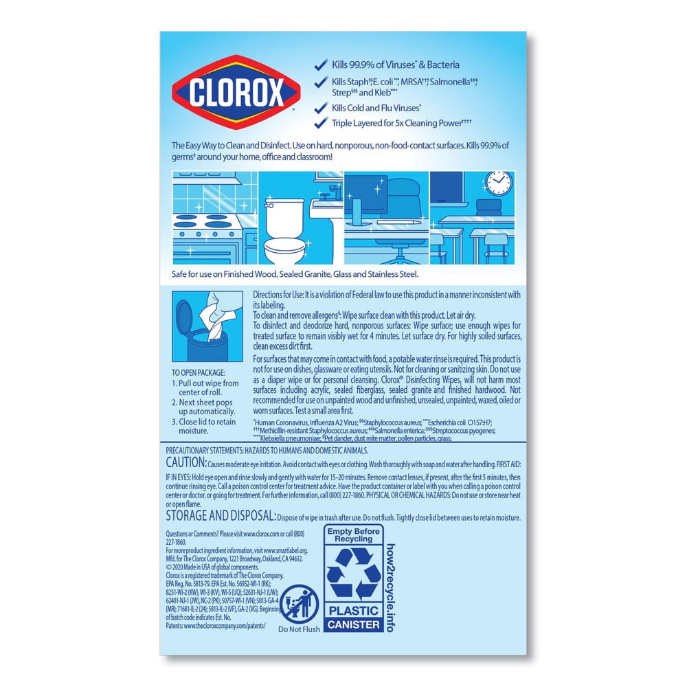 Clorox 30112 7 in. x 8 in. 1-Ply Disinfecting Wipes - Fresh Scent/Citrus Blend (35/Canister, 3/Pack, 5 Packs/Carton)