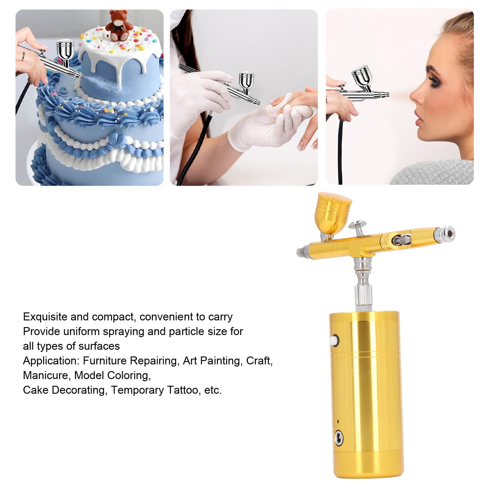 Suodoka Portable Rechargeable Cordless Airbrush Kit with Compressor, 8-9 PSI Mini Spray Gun Set for Model Painting, Makeup, Cake Decoration, 19 cm / 7.48 inches Length, Black