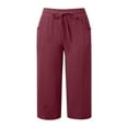 thumbnail image 4 of Women Running Capris Breathable New Wide Leg Capris Pants for Women Casual Summer Pants Loose Comfy Drawstring Beach Trouser with Pockets Wine S, 4 of 6