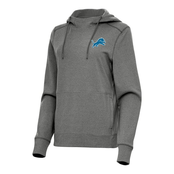 Women's Antigua Heather Black Detroit Lions Justice Pullover Hoodie