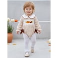 thumbnail image 3 of Cenuakty Baby Girl Thanksgiving Bubble Romper with Bows Plaid Embroidered Long Sleeve Doll Collar Bodysuit Infant Fall Clothes, 3 of 9