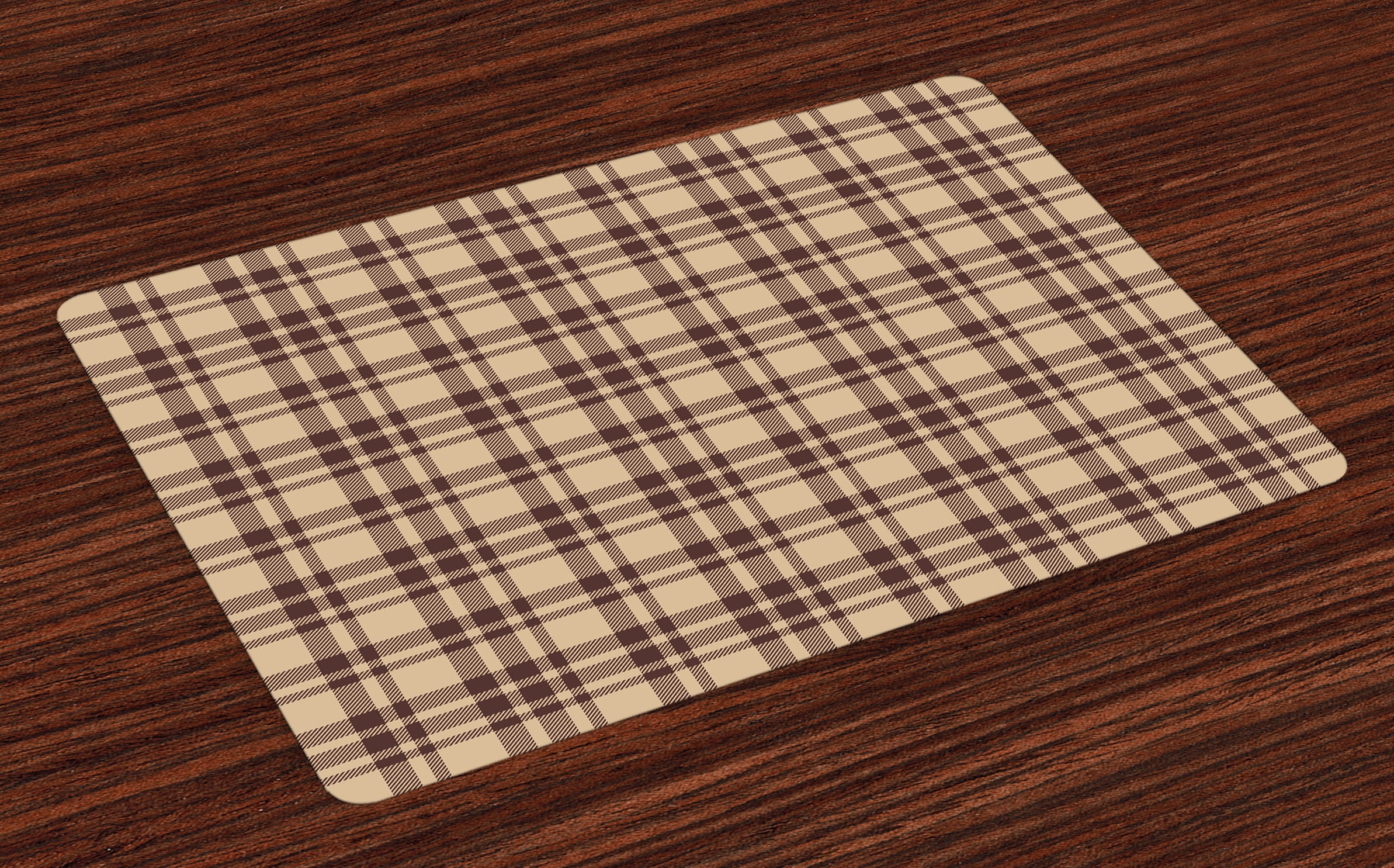 Tan and Brown Placemats Set of 4 Old Fashioned Check Plaid Pattern Scottish Tartan Inspired
