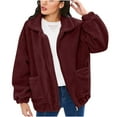 thumbnail image 2 of Lilgiuy Women's Plush Top Solid Color Loose Versatile Pocket Coat Long Sleeve Hooded Casual Coat/Jacket for Weekend Outings, 2 of 5