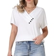 thumbnail image 2 of Summer Short Sleeve Tunic Tops for Women's Casual V Neck Button Shirts S White, 2 of 6