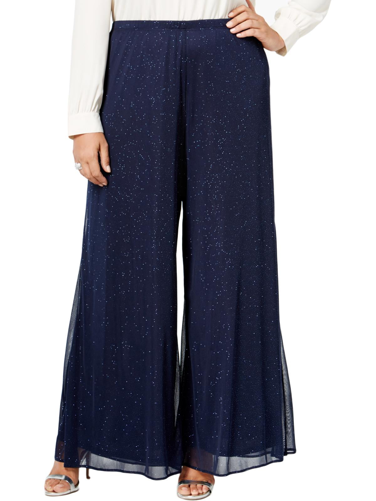 MSK MSK Womens Navy Sheer Sparkle Wide Leg Wear To Work Pants Plus