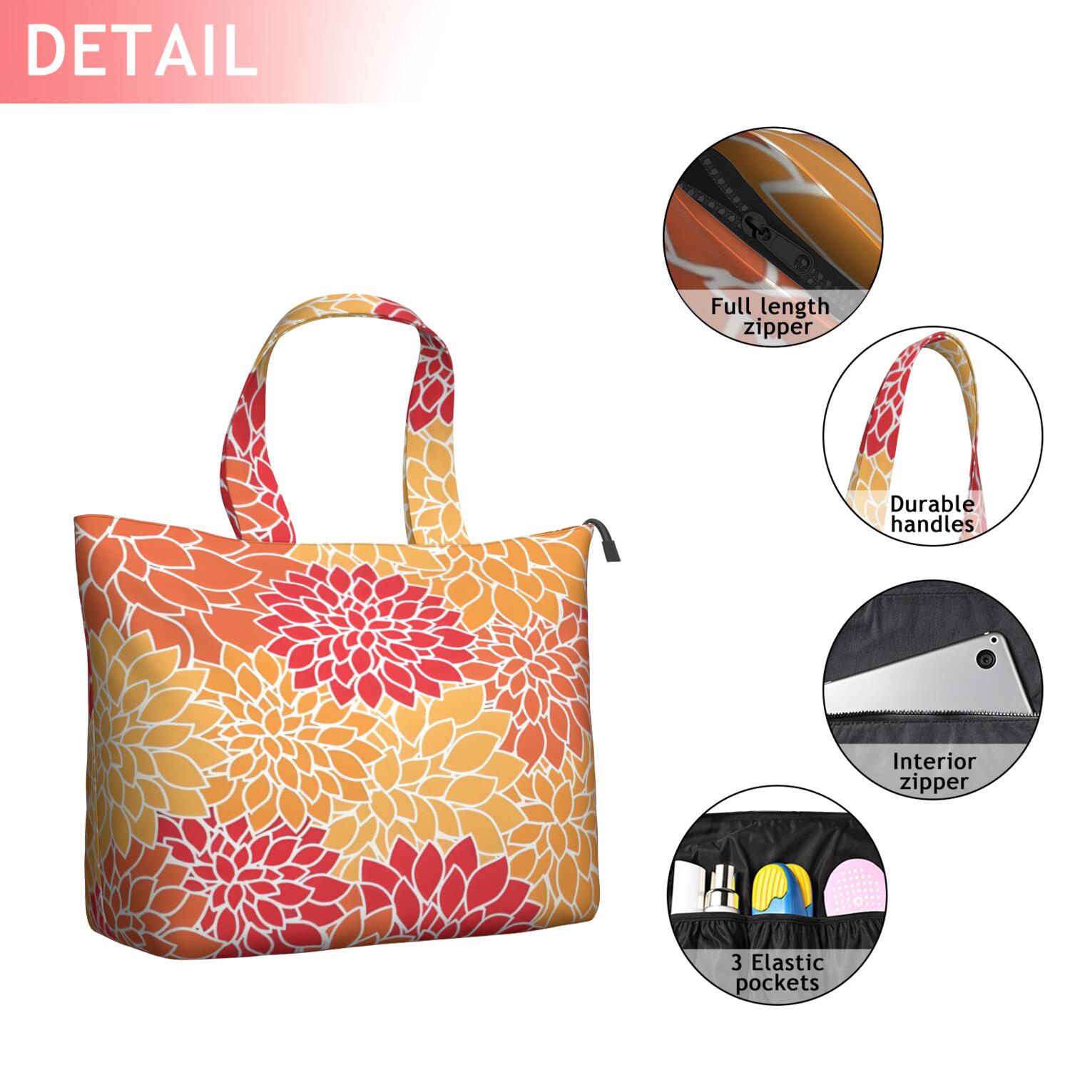 Orange Floral and Petal Pattern Travel Tote Bags for Women Carry On,Large Weekender Bags for Women Travel,Multi Functional Duffle Bag for Work,Shopping,Sports