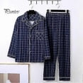 thumbnail image 2 of Conjunto de pijama de hombre de 2 piezas: camisa de manga larga con solapa y estampado a cuadros, pantalón largo con cintura elástica y corte holgado., 2 of 5