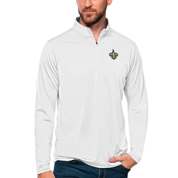 Men's Antigua White New Orleans Saints Tribute Quarter-Zip Lightweight Pullover Top
