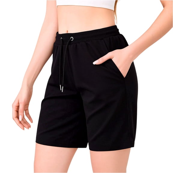 CIENVNSTG Shorts for Women Summer Casual High Waisted Wide Leg Drawstring Shorts Workout Athletic Shorts with Pockets Black L