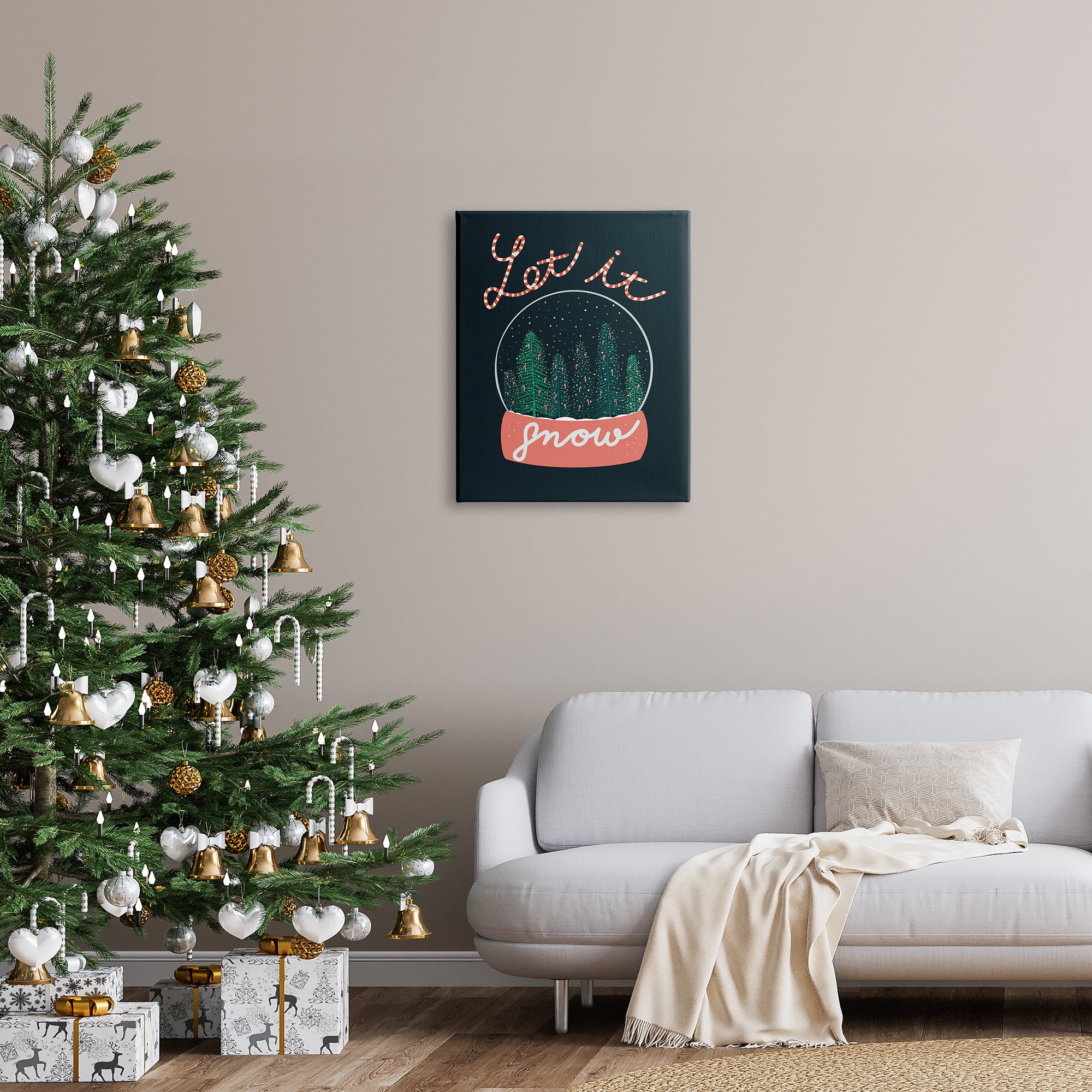 Stupell Industries Let It Snow Seasonal Winter Globe Candy Cane Text Graphic Art Gallery Wrapped Canvas Print Wall Art, Design by Dominika Godette