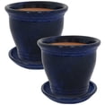 thumbnail image 2 of Sunnydaze Studio 11" x 11" x 10" Round Imperial Blue Ceramic Solid Plant Pot with Saucers (2-Count), 2 of 11