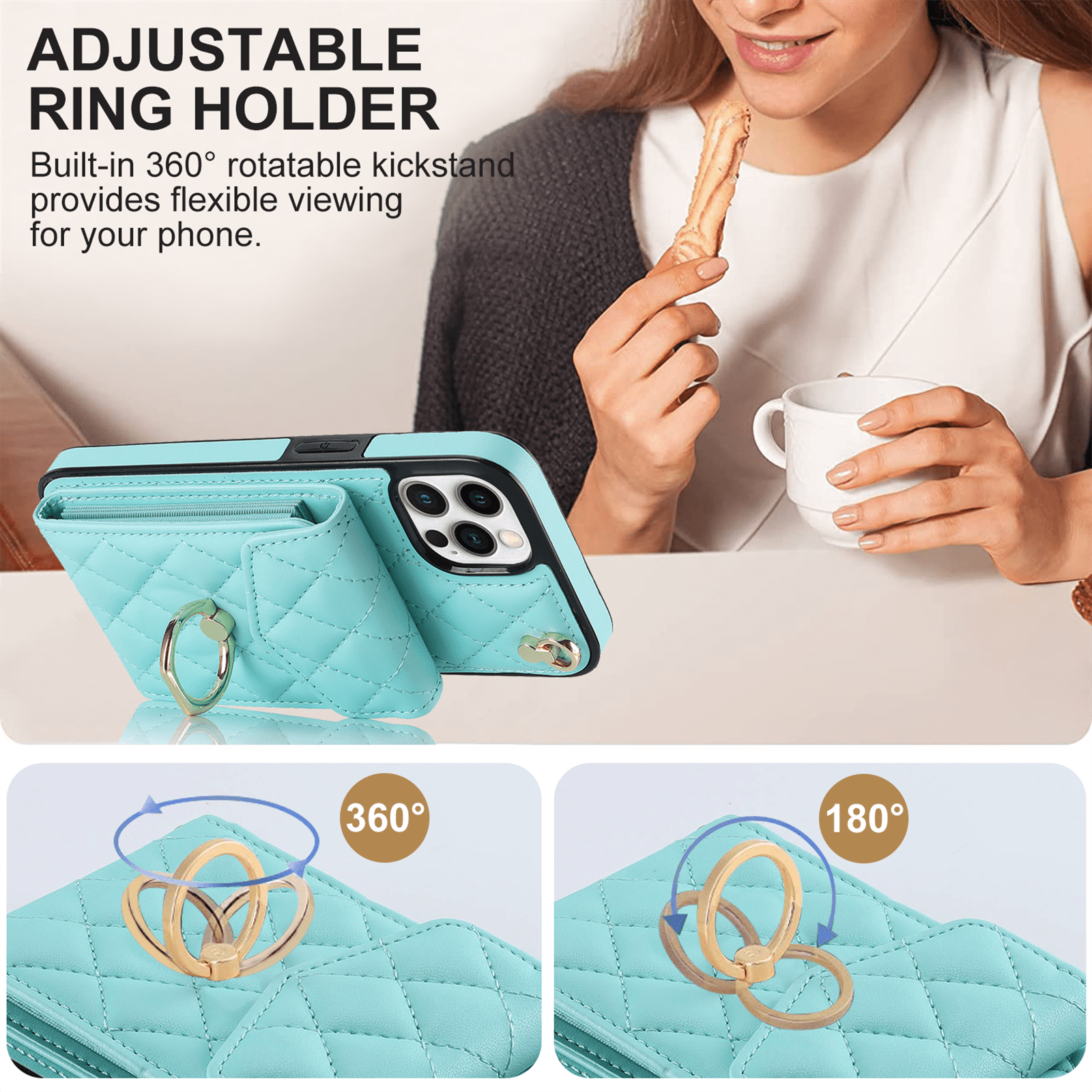 Asuwish Wallet RFID Blocking PU Leather Cell Phone Case with Tempered Glass Screen Protector, Wrist Strap for iPhone 12 Pro Max, Teal