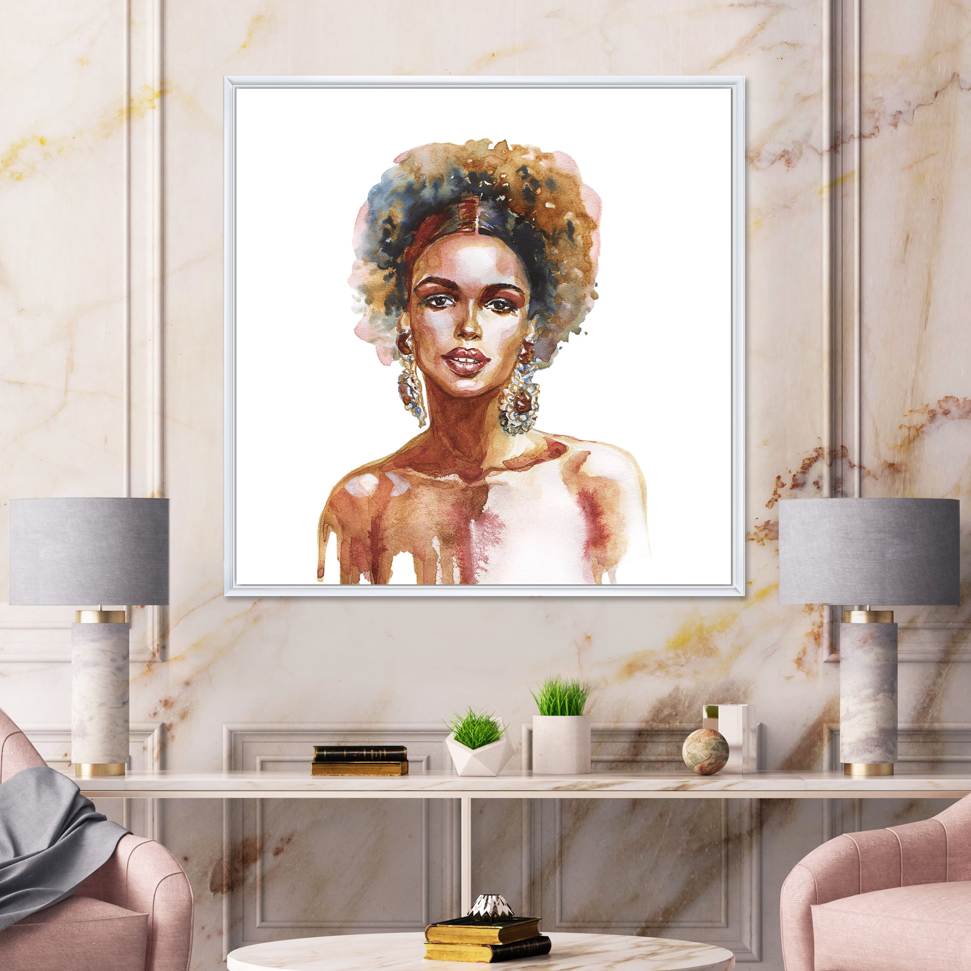 Designart 'Portrait of Afro American Woman V' Modern Framed Canvas Wall Art Print